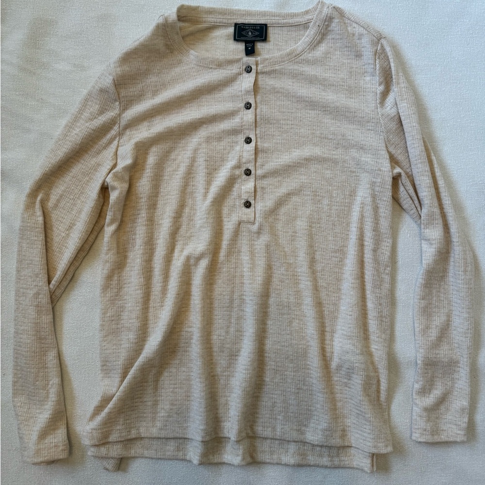 Beige Long Sleeve Henley Shirt
